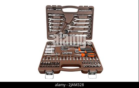 Kit de herramientas para el coche. Varias herramientas de metal sobre fondo  de madera Fotografía de stock - Alamy