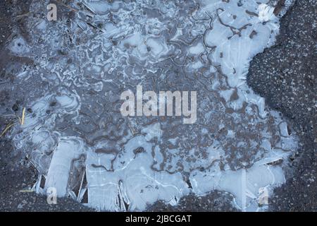 Formaciones heladas en charcos congelados Foto de stock