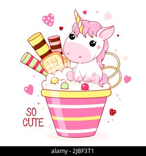 Lindo y lindo unicornio kawaii' Pegatina