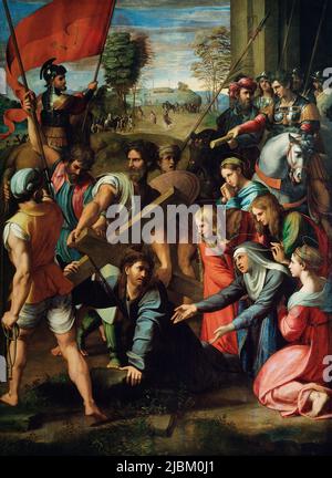 Cristo cayendo en el camino al Calvario por Rafael (1516–1517) Foto de stock