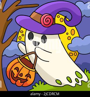 Ghost Witch Halloween ilustración coloreada Imagen Vector de stock - Alamy