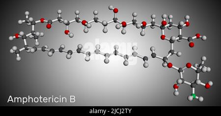 Molécula de anfotericina B. Es antifúngico utilizado para tratar infecciones fúngicas. Modelo molecular. 3D renderizado Foto de stock
