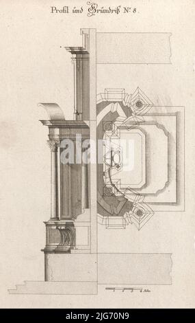 Plano de planta y vista lateral de un altar, Plate h (2) de 'Unterschiedliche Neu Inventierte alt&#XE4;re mit darzu geh&#xf6;rgen Profilen u. Grundri&#xdf;en.', impreso aprox. 1750-56. Foto de stock