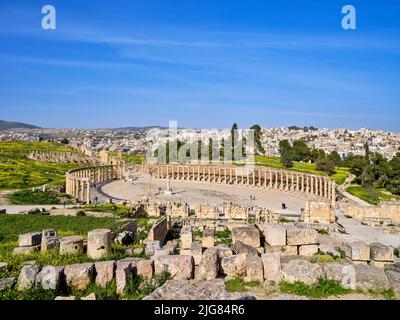 Excavaciones romanas en Jerash, antigua Gerasa, Jordania. Foto de stock