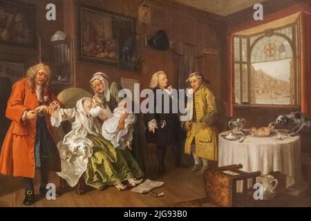 Pintura de la serie Marriage A-la-Mode titulada 'The Inspection' por William Hogarth de fecha 1743 Foto de stock