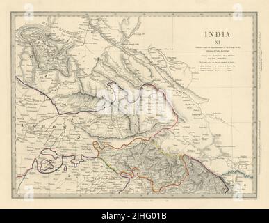 INDIA XI PAKISTÁN. Punjab Garhwal Lahore Sirhind Cachemira China. Mapa SDUK 1851 Foto de stock