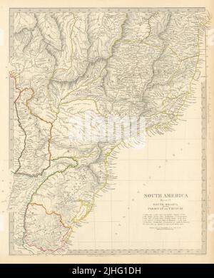 BRASIL SUR PARAGUAY URUGUAY. Bahía Minas Gerais Sao Paolo. Mapa antiguo de SDUK 1851