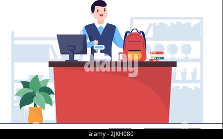 Tienda de papelería para comprar artículos escolares como un libro, mochila, cuaderno, regla, lápiz, Pluma, Calculadora o Tijeras en ilustración de dibujos animados planos Imagen Vector de stock - Alamy Tienda de papelería para comprar artículos escolares como un libro, mochila, cuaderno, regla, lápiz, Pluma, Calculadora o Tijeras en ilustración de dibujos animados planos Imagen Vector de stock - Alamy