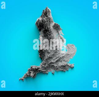 Mapa en relieve del Reino Unido. Mapa de Inglaterra en azul de fondo 3D ilustración Foto de stock