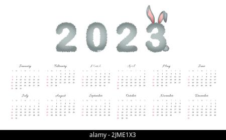 calendario 2023 con lindo conejo. Calendario de páginas verticales de 12  meses símbolo de mascota de personaje de liebre año. lindo conejito 2023 al  calendario chino. ilustración vectorial 8568191 Vector en Vecteezy