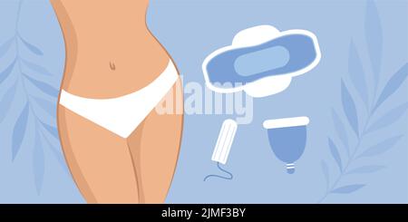 conjunto de productos de higiene femenina menstruación mujer cuerpo Ilustración del Vector