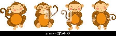 Vea escuchar monos no hablan mal de personajes de dibujos animados Imagen  Vector de stock - Alamy