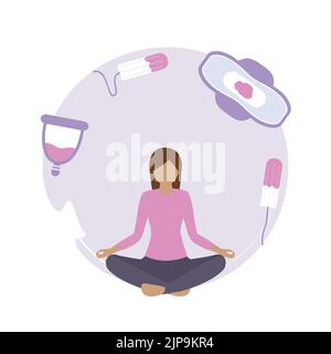 productos de higiene femenina la menstruación en yoga pose Ilustración del Vector