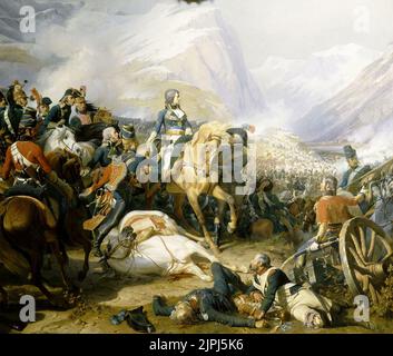 Bonaparte derrotando a los austriacos en la Batalla de Rivoli en 1797, por Henri Félix Emmanuel Philipppoteaux Foto de stock