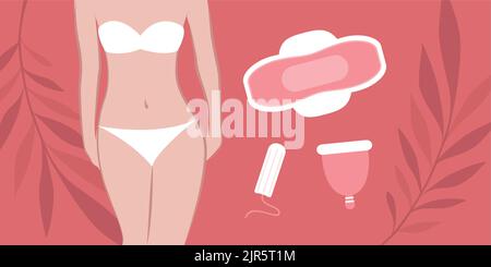 conjunto de productos de higiene femenina menstruación mujer cuerpo Ilustración del Vector