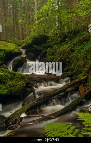 Cascada de San Wolfgang cerca de la ciudad de Vyssi Brod en el sur de Bohemia cerca de la frontera con Austria Foto de stock
