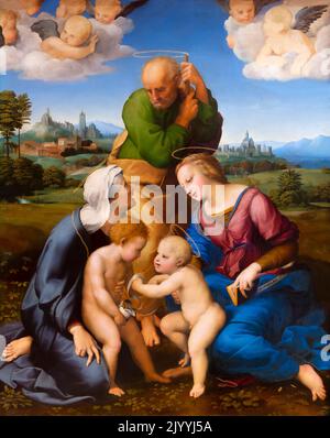 La Sagrada Familia Canigiani, Canigiani Madonna , Rafael, circa 1506-1507, Alte Pinakothek, Munich, Alemania, Europa Foto de stock