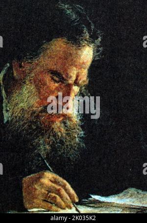 El conde Lev Nikolayevich Tolstoy (1828 -1910), generalmente conocido en inglés como Leo Tolstoy, fue un escritor ruso Foto de stock