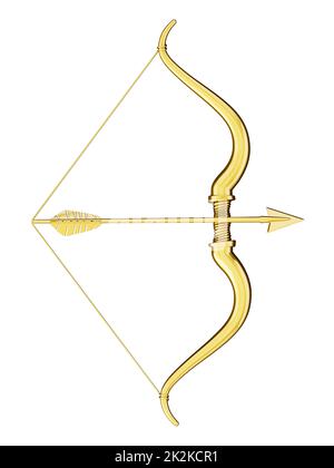 Arco y flecha de Cupido con forma de corazón. Ilustración 3D Foto de stock