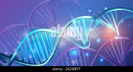 Filamentos luminosos de doble hélice de ADN abstracto. Foto de stock