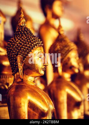 Golden estatuas de Buda en el templo budista Foto de stock