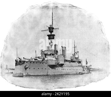 SMS Aegir (1895) - el segundo y último miembro de la clase Odin de buques de defensa costera construidos para la Armada Imperial Alemana. Ilustración del siglo 19. Alemania. Fondo blanco. Foto de stock