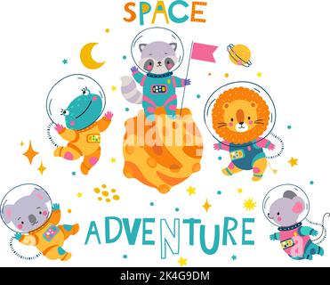 Lindo y pequeño ratón volando en aqua rocket. Personaje de gato de dibujos  animados en traje espacial con cohete sobre fondo blanco. Diseño para la  ducha del bebé, invitación ca Imagen Vector