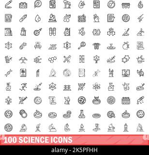 conjunto de 100 iconos científicos. Esquema ilustración de 100 iconos científicos vector conjunto aislado sobre fondo blanco Ilustración del Vector