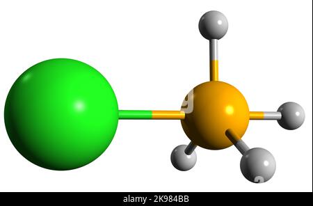 3D imagen de la fórmula esquelética del cloruro de amonio - estructura química molecular del amoniaco SAL aislado sobre fondo blanco Foto de stock