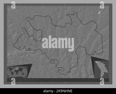 Briceni, distrito de Moldavia. Mapa de elevación en dos niveles con