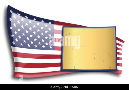 Estados de EE.UU. - Mapa de Wyoming contra una bandera estadounidense. Los ríos y lagos se muestran en el mapa. Bandera Americana y Mapa Estatal pueden ser usados por separado y e. Ilustración del Vector
