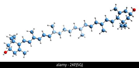 3D imagen de la fórmula esquelética de la luteína - estructura química molecular del xantofilo aislado sobre fondo blanco Foto de stock