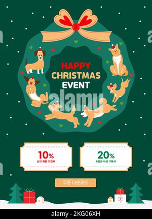Plantilla de cupones para eventos navideños con personajes que celebran la temporada de invierno con un ambiente festivo Foto de stock