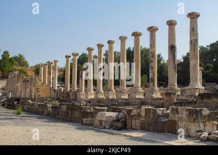 6 Nov 2022 Antiguas ruinas romanas en el Parque Nacional Beth Shean cerca del Monte Gilboa, el lugar de la muerte del rey Saúl de Israel Foto de stock