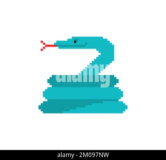 Snake enrolled pixel art. Icono serpiente signo 8 bit. Vector pixelado Ilustración del Vector