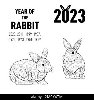 calendario 2023 con lindo conejo. Calendario de páginas verticales de 12  meses símbolo de mascota de personaje de liebre año. lindo conejito 2023 al  calendario chino. ilustración vectorial 8568191 Vector en Vecteezy