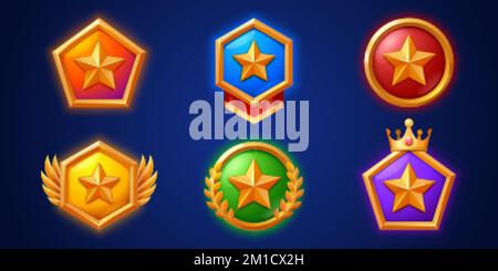 Emblemas de prêmio de jogo dourado, ícones de nível ui, prêmio