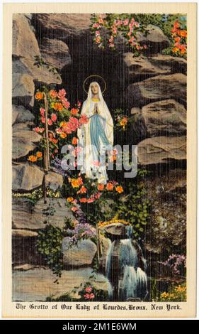 La Gruta de Nuestra Señora de Lourdes, Bronx, Nueva York, Cuevas, Colección de los Hermanos Tichnor, Tarjetas postales de Estados Unidos Foto de stock