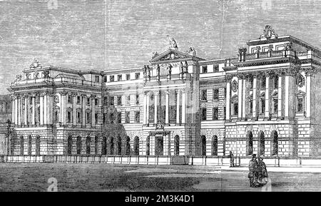 Exterior de la Oficina de Impuestos Internos en Somerset House, Wellington Street, Londres, 1861. 9 de febrero de 1861 Foto de stock