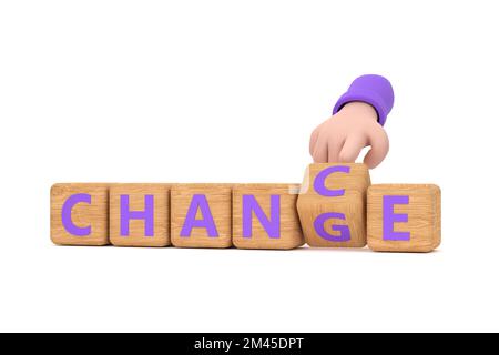 3d. La mano gira los dados y cambia la palabra 'chance' a 'change'. Foto de stock