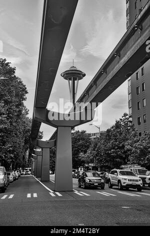 El monorraíl Seattle Center, Seattle, Washington, Estados Unidos Foto de stock
