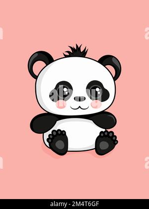 Panda Pequena. Desenho Animado Panda. Cara Panda Fofa. Duche De Bebê.  Peneiras Na Parede Ilustração do Vetor - Ilustração de preto, pouco:  234015839