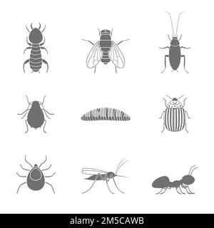 Conjunto de siluetas de insectos. Ilustración vectorial. Ilustración del Vector