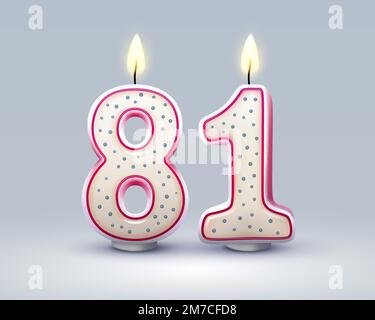 Feliz cumpleaños años. 81 aniversario del cumpleaños, Vela en forma de  números. Ilustración vectorial Imagen Vector de stock - Alamy