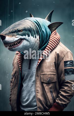 Rebobinar Crítica Violeta Tiger Shark con ropa urbana de moda. IA generativa Fotografía de stock -  Alamy
