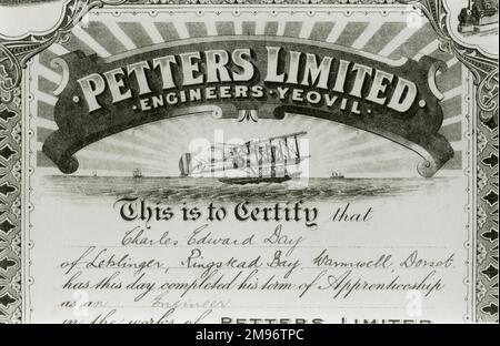 Certificación de aprendizaje a Charles Edward Día de Petters opina Ltd, Yeovil Foto de stock