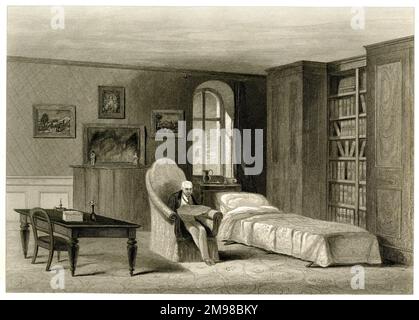 El duque de Wellington (1769-1852) en su biblioteca, estudio y apartamento para dormir en el castillo de Walmer, Deal, Kent, donde murió el 14 de septiembre de 1852, a la edad de 83 años. Foto de stock
