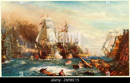Batalla de Trafalgar, 21 de octubre de 1805. Foto de stock
