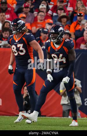 Denver Broncos linebacker Aaron Patrick warms up before a preseason NFL  football game against the Buffalo Bills in Orchard Park, N.Y., Saturday,  Aug. 20, 2022. (AP Photo/Adrian Kraus Stock Photo - Alamy