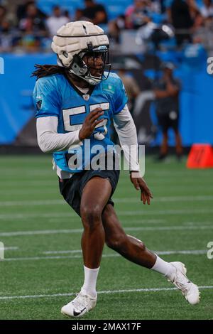 Carolina Panthers linebacker Cory Littleton (55) plays against the San  Francisco 49ers during an NFL football game on Sunday, Oct. 9, 2022, in  Charlotte, N.C. (AP Photo/Jacob Kupferman Stock Photo - Alamy